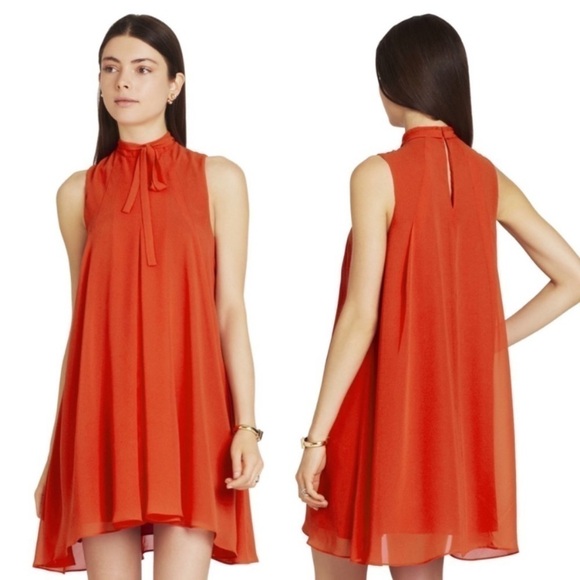 BCBGeneration | Orange Pleated High Neck Mini Dress - Picture 3 of 13